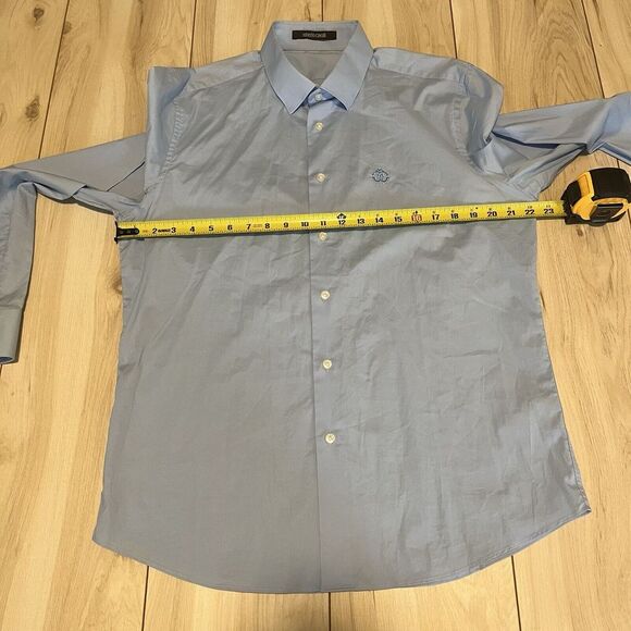 Roberto Cavalli Button Up Shirt Embroidered Long Sleeve Blue Mens Size Med-large - Picture 4 of 16